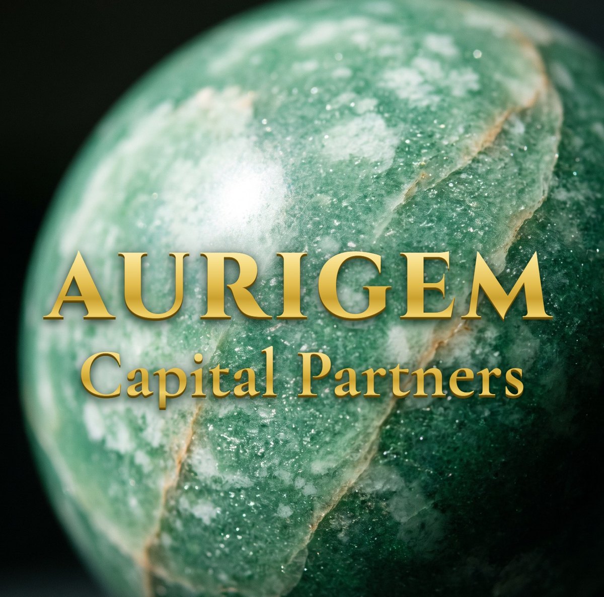Aurigem Capital Partners mark: gold lettering on green aventurine